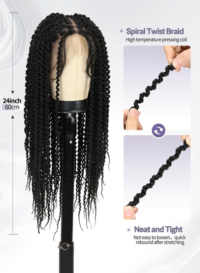 WIGER Full Double Lace Braided Wigs Two Twist Braid Curly Wig Black Spiral Coiled Braid Wigs Pre Plucked with Baby Hair Senegalese Braided Wig for Black Women - Image 5